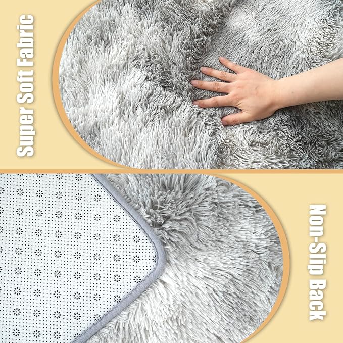 Shag Area Rug for Bedroom 3x5,Fluffy Area Rugs for Living Room,Soft Fuzzy Rug Non-Shedding Indoor Plush Carpet for Kids Bedroom Nursery Dorm Home Decor,Tie-Dyed Grey