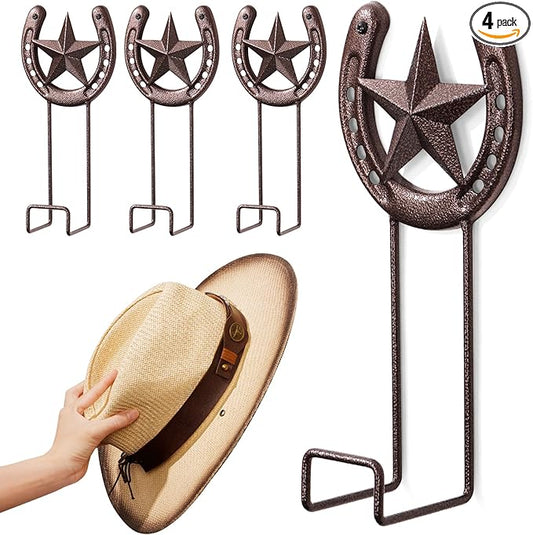 Cowboy Hat Hanger for Wall 4 Pack Cowboy Hat Holder Wall Mount Horseshoe Hooks Metal Hat Rack Hat Storage Western Wall Decor for Entryway Closet Bedroom Living Room Western Gift