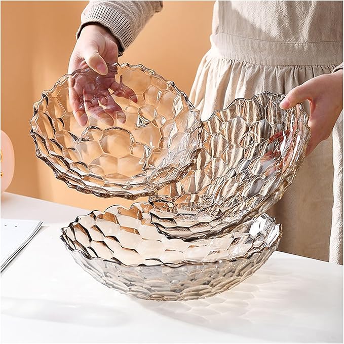 2 Pack Glass Fruit Bowl, Fruit Basket Holder, Crystal Fruit Bowl, Dessert Plate,Decorative Pedestal Bowl,for Table Décor for Home,Office, Wedding Decor, Fruit, Snack, Dessert (Large+Small,Clear)