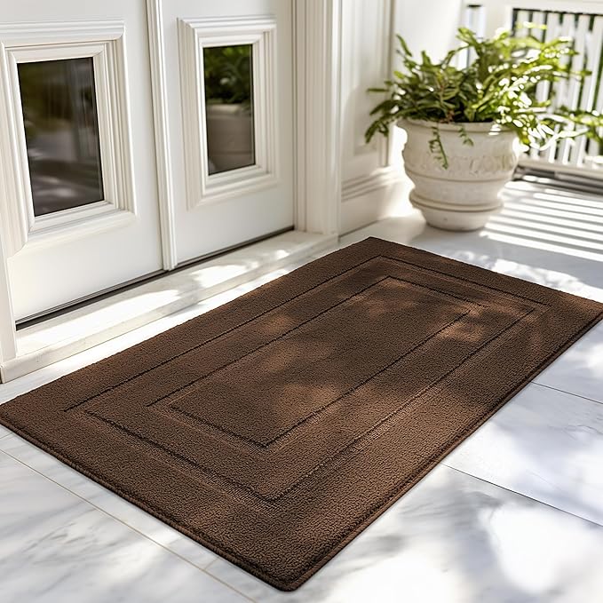 GRANNY SAYS Front Door Mat Outside Entrance, Welcome Matt Non-Slip, Outdoor Door Mats for Entryway, Long Front Porch Mat Low Profile Resist Dirt Easy to Clean, 48"x32", Dark Brown