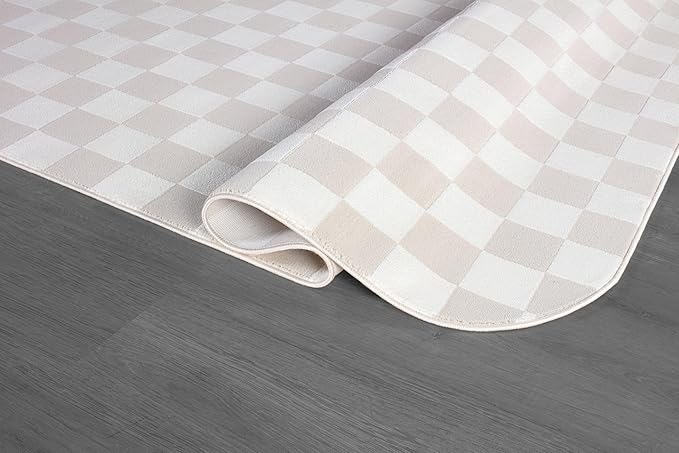 Beverly Rug Modern Geometric Area Rug 5x7 Low-High Pile Durable Soft Abstract Checkered Indoor Rugs for Living Dining Room Office Stain Resistant Non Shedding Casual Indoor Carpet Beige White 5 x 7