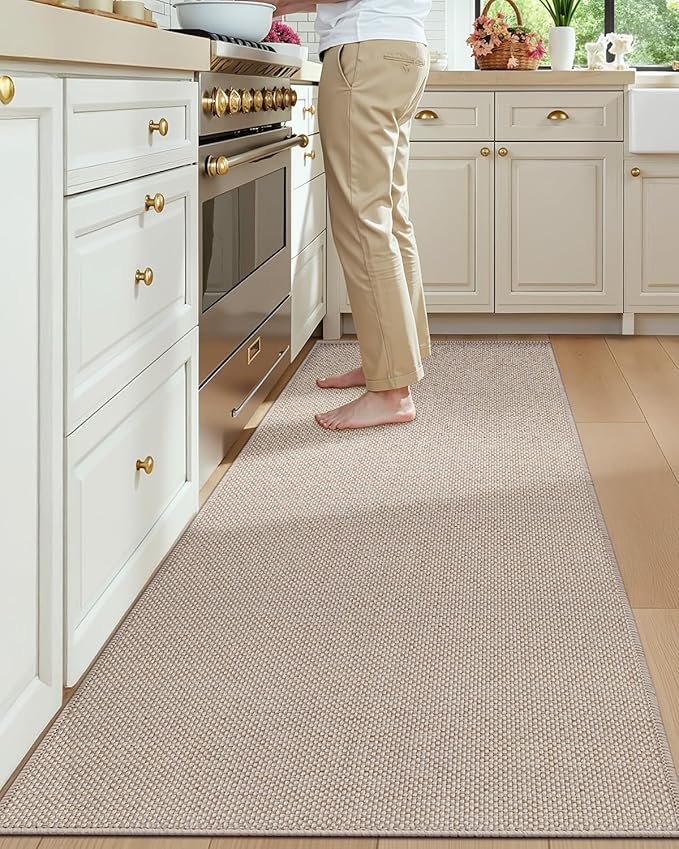 Color&Geometry Kitchen Rugs and Mats Non Slip Washable, Absorbent,Woven Kitchen Runner Rug Easy to Clean Kitchen Floor Mats for in Front of Sink, Laundry Room, Hallway, 24"x72", Beige