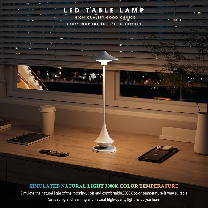 Modern Minimalist Cordless Table Lamp,Rechargeable,Aluminum Alloy Body for Living Room/Bedroom/Kitchen/Outside（White 1Pack）