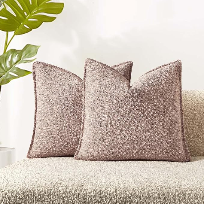 JUSPURBET Pink Decorative Pillow Covers 24x24 Set of 2 Throw Pillow Covers for Couch Sofa Bed Cozy Boucle Textured Cushion Covers Cases with Hidden Zipper for Living Room Home Decor