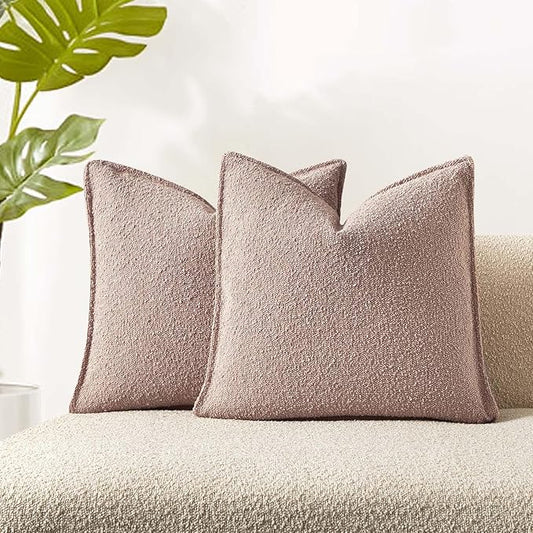 JUSPURBET Pink Decorative Pillow Covers Set of 2 Throw Pillow Covers for Couch Sofa Bed Cozy Boucle Textured Cushion Covers Cases with Hidden Zipper for Living Room Home Decor 16x16