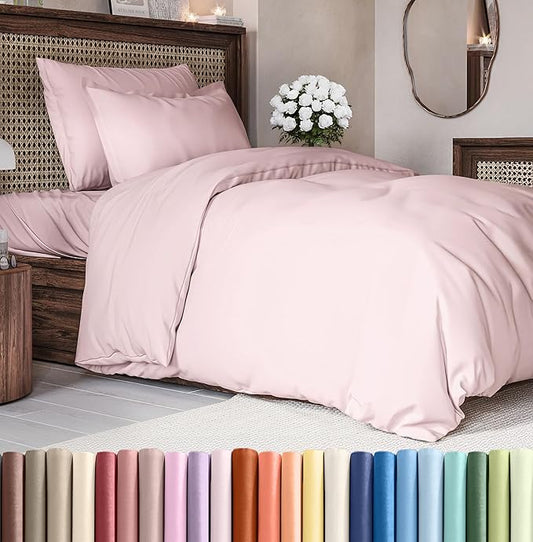 Duvet Cover Twin/Twin XL Size Set - Extra Soft Duvet Cover 68 x 90 with 1 Pillow Sham - Hotel Luxury, Easy Care and Fade Free w/ Zipper Closures & Ties - Comfy, Breathable Bedding Set (Lavender Pink)