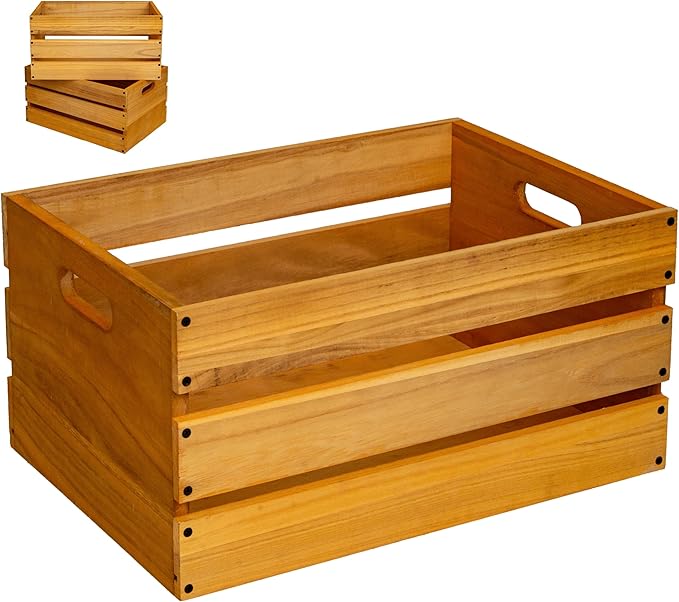 20" L Oversize Wooden Crates For Storage, Wood Milk Crates Of Farmhouse Lightly Yellow ,Vinyl Record Storage Crates,Extra Large Size Rustic Decration Wood Storage Crates (Lightly Yellow)