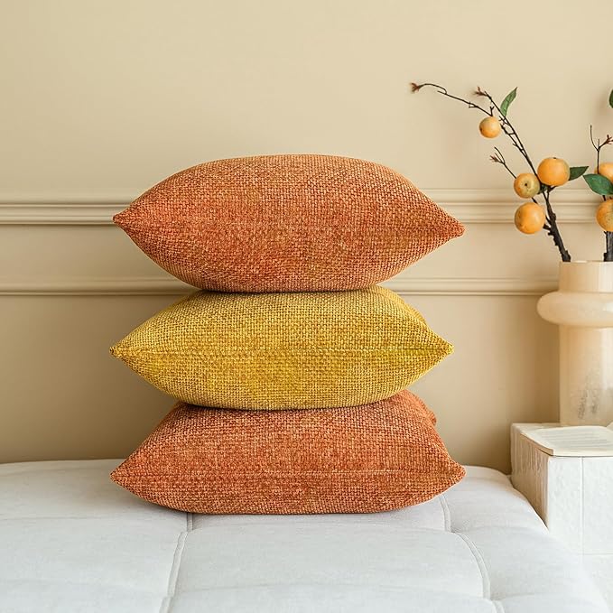 a moment Orange Chenille Throw Pillow Covers 16x16 Inch Pack of 2 Modern Decorative Throw Pillow Covers Farmhouse Cross Covers Home Decor for Sofa Bedroom Living Room