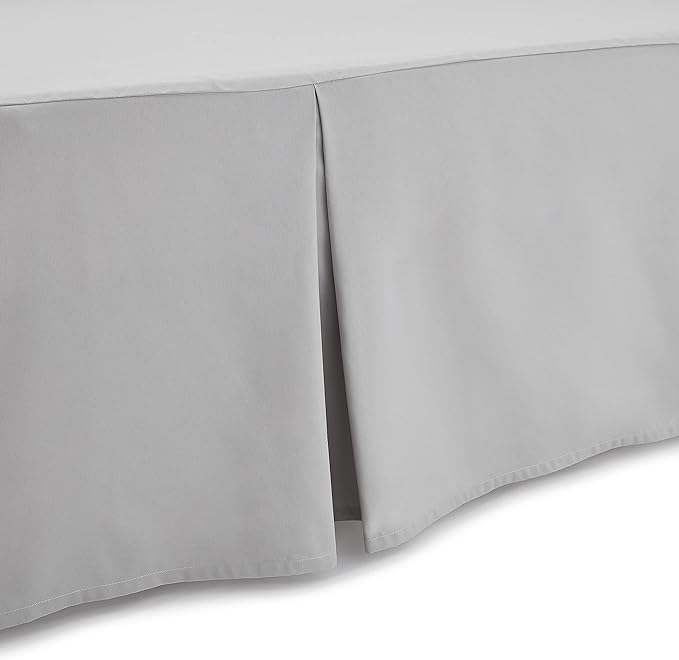 Amazon Basics Lightweight Pleated King Size Bed Skirt, Fade Resistant, Machine Washable, King, Light Grey, Solid