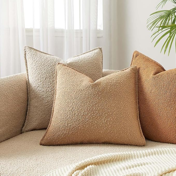JUSPURBET 26x26 Pillow Covers Set of 2 Decorative Throw Pillow Covers Case for Couch Sofa Bed Soft Boucle Textured Cushion Covers with Hidden Zipper for Home Decor Living Room,Camel