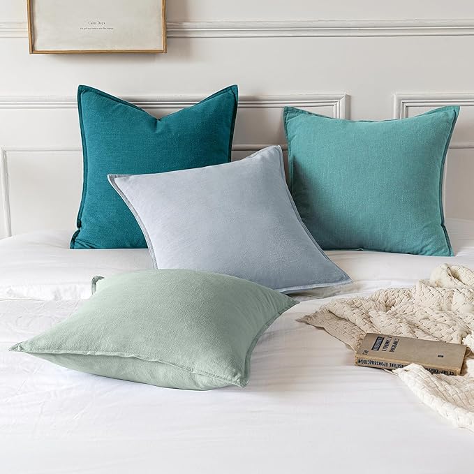 MIULEE Decorative Linen Pillow Covers 20x20 Inch Teal Blue Boho Farmhouse Neutral Couch Throw Pillows for Bed Pack of 2 Accent Coastal Modern Pillowcase Summer Sofa Livingroom Home Decor