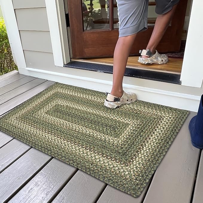 Cedar Ridge Green Small Braided Rug 20"x30" - Rectangle, Indoor Outdoor Washable - Country Decor for Bathrooms and Entryways - Beautiful, Durable, Waterproof, Pet Friendly and Soft