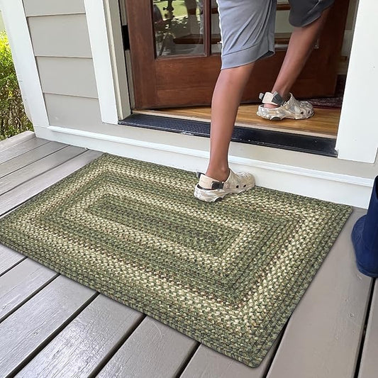 Cedar Ridge Green Small Braided Rug 20"x30" - Rectangle, Indoor Outdoor Washable - Country Decor for Bathrooms and Entryways - Beautiful, Durable, Waterproof, Pet Friendly and Soft