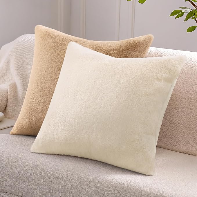 Pallene Faux Fur Plush Lumbar Throw Pillow Covers 12x20 Set of 2, Soft Fluffy Couch Pillow Covers for Living Room, Beige