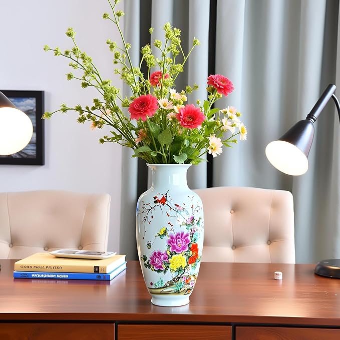 MTME Porcelain Figurines, Jingdezhen Decorative Flower vase, Blessings Sr. Home Decor, Wedding Gifts, Aesthetic Sculpture Home décor (Multicolor Peonies)