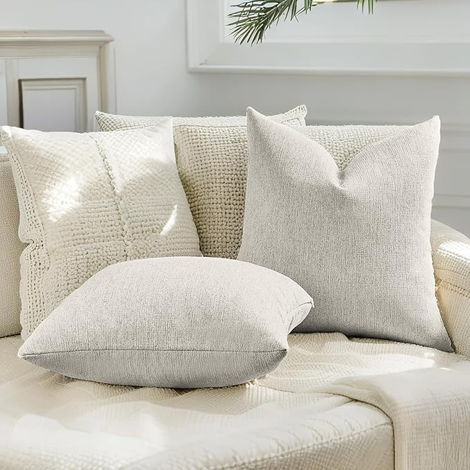 HAUSSY Natural White Wood Throw Pillow Covers 12x20 Inch Set of 2,Boho Decorative Faux Linen Lumber Throw Pillows Cozy Farmhouse Accent Cushion Covers,Home Decor for Couch Sofa Bed Living Room
