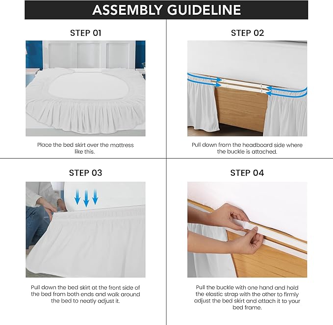 Utopia Bedding Full Elastic Bed Ruffle - Easy Wrap Around Ruffle - Microfiber Bed Skirt with Adjustable Elastic Belt 16 Inch Tailored Drop - Hotel Quality Bedskirt, Fade Resistant (Full, White)
