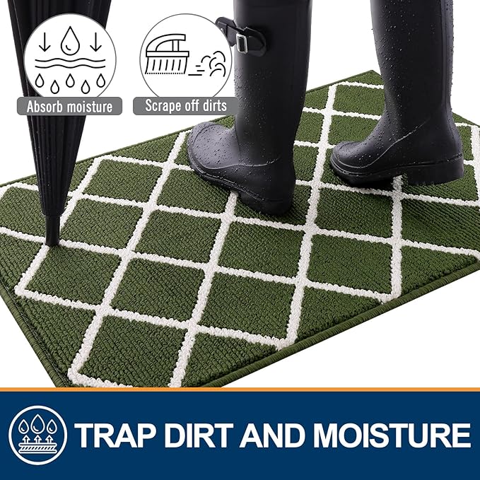 Finchitty Indoor Door Mat, Dirt Resistant and Absorbent, Low-Profile, Non-Slip, Washable Inside Floor Mats for Front Door, Back, and Entrance, 48" x 32", Green