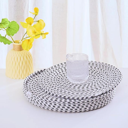 Art PineCone's Woven Cotton Rope Round Placemats Set of 4 with Holder Included, Non-Slip, and Heat Resistant Shabby Chic Placemats (Blended Charcoal, 13 inch)