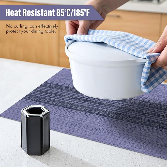 Winknowl Placemats Set of 8, Washable Vinyl Woven Placemats, Heat Resistant & Wipeable Table Mats for Kitchen Dining Table (Purple)