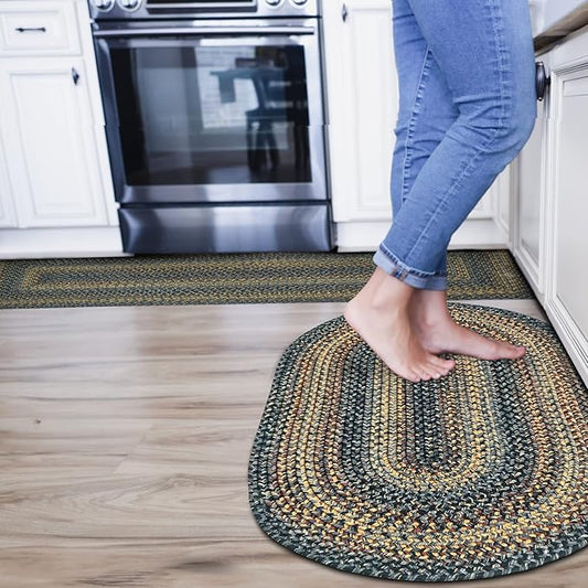 Black Forest Oval Braided Rugs 27"x45" - Black and Gold, Indoor Outdoor Washable - Rustic Country Decor for Kitchens and Entryways - Beautiful, Durable, Reversible, Pet Friendly and Soft