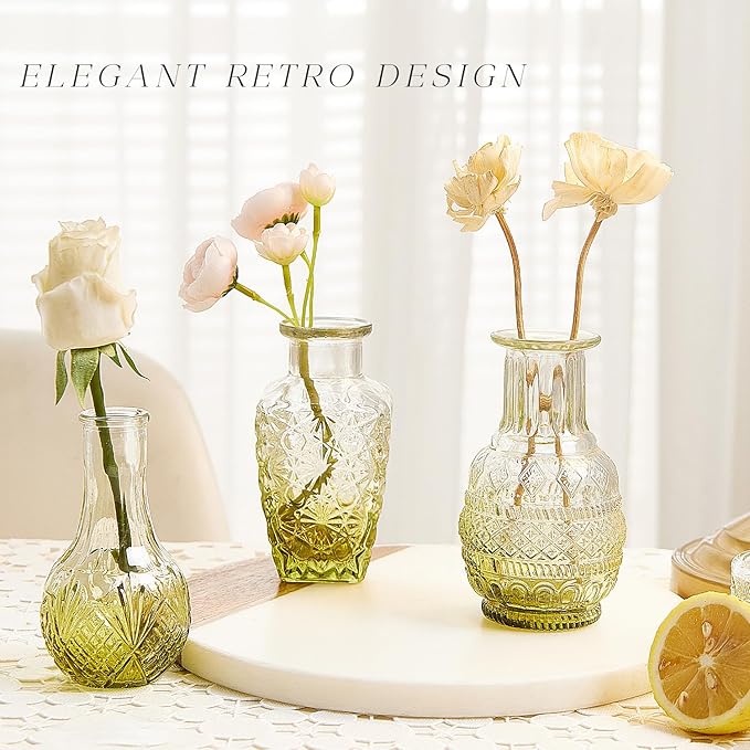 Glass Bud Vase Set of 20, Small Flower Vases, Glass Vases for Centerpieces, Vintage Home Table Decorations Bud Vases (20 Pcs, Green)
