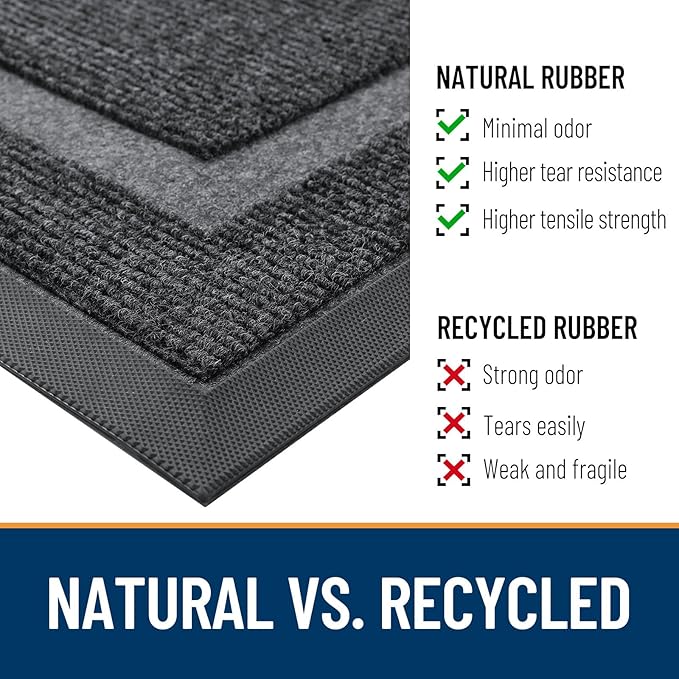 OLANLY Front Door Mat Indoor Outdoor Entrance, Waterproof All-Season, All-Weather Doormat, Sturdy Natural Rubber, Fade Resistant, Low Profile, Easy Clean Patio Porch Entryway Mat, 59x23, Grey