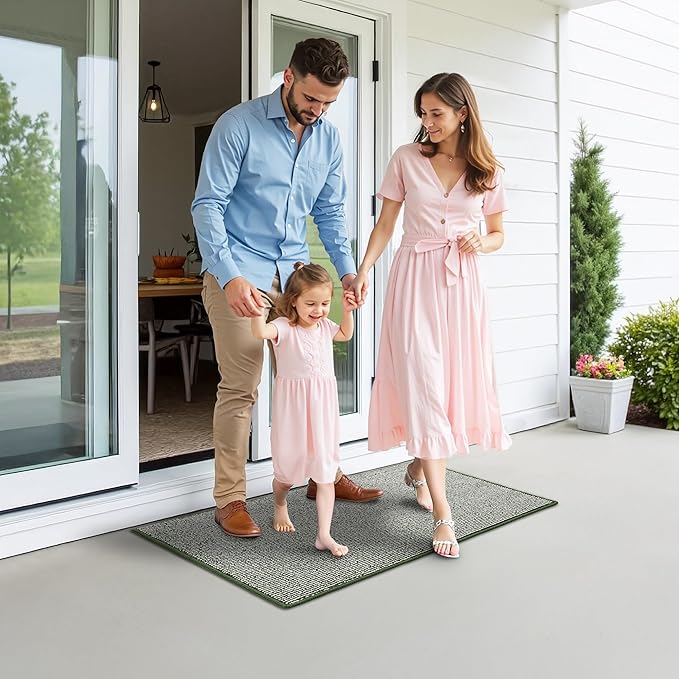 GRANNY SAYS Front Door Mat Outside Entrance, Door Mats for Entryway, Welcome Matt Non-Slip, Entryway Front Porch Mat Low Profile Resist Dirt Easy to Clean, 32"x20", Green Beige