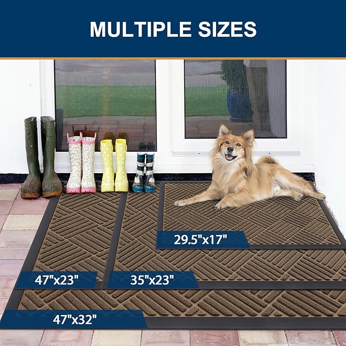 Smiry Front Door Mat Outside Entrance, Heavy Duty Outdoor Indoor Natural Rubber Doormat, Non Slip, Trap Dirt and Moisture, Easy Clean, Low Profile Patio Porch Entryway Mat, 47x23, Brown