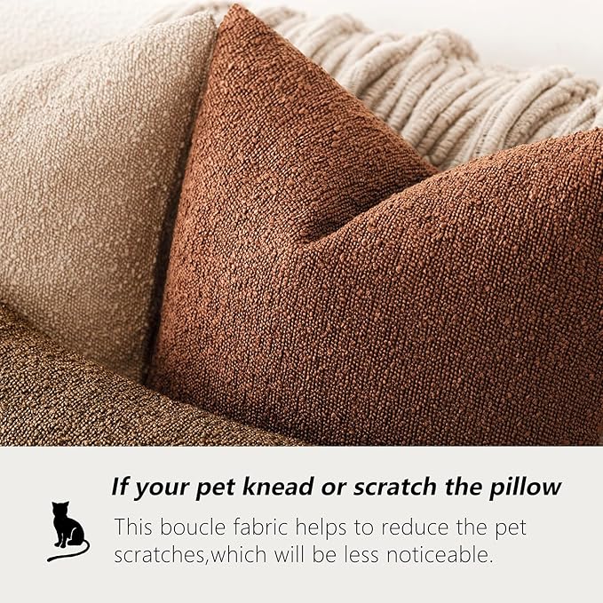 Foindtower Decorative Textured Boucle Throw Pillow Covers Accent Solid Pillow Cases Neutral Soft Cozy Couch Cushion Case for Chair Sofa Bedroom Living Room Home Decor 22x22 Inch,1PC,Red Taupe