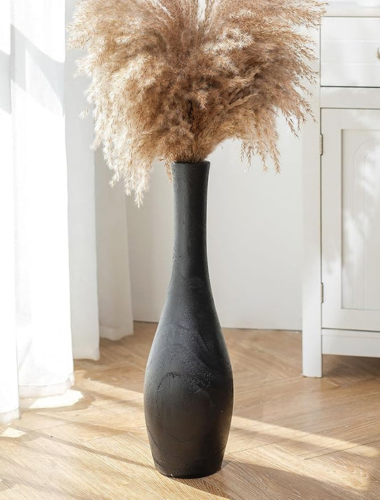 Hanobe Black Tall Floor Vase: 22 Inch Wooden Modern Decorative Vases for Living Room Bedroom Hallway Minimalist Large Standing Vase for Corner Fireplace Nook Decor