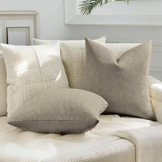 HAUSSY Coffee Throw Pillow Covers 12x20 Inch Set of 2,Boho Decorative Faux Linen Lumber Throw Pillows Cozy Farmhouse Accent Cushion Covers,Home Decor for Couch Sofa Bed Living Room