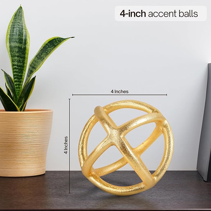 CLEENTABLE Decorative Sphere for Home Decor - Modern Decorative Balls for Living Room, Bedroom, Kitchen, Bathroom, Office - Table Decorative Orbs for Centerpiece (Gold)