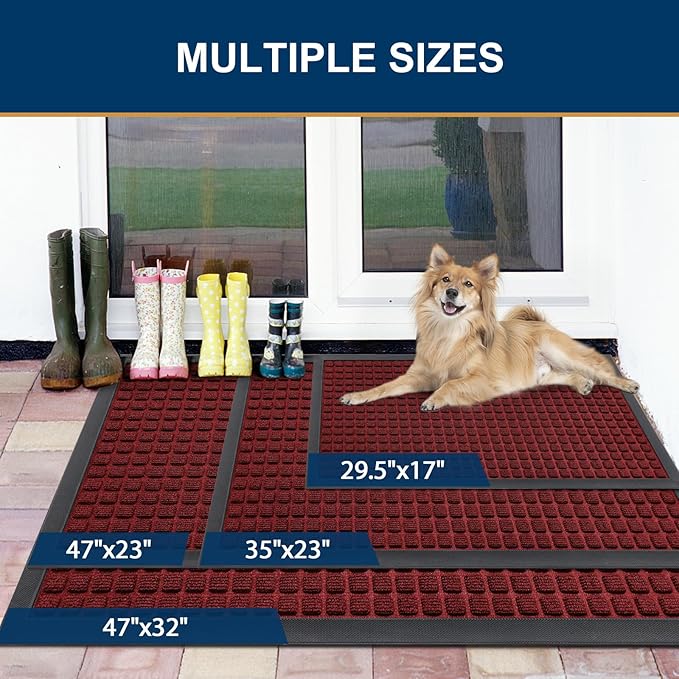 Smiry Front Door Mat Outside Entrance, Heavy Duty Natural Rubber Doormat, Non Slip, Trap Dirt and Moisture, Easy Clean, Low Profile Welcome Floor Mats for Indoor Outdoor Entry, 59x34 Inch, Red