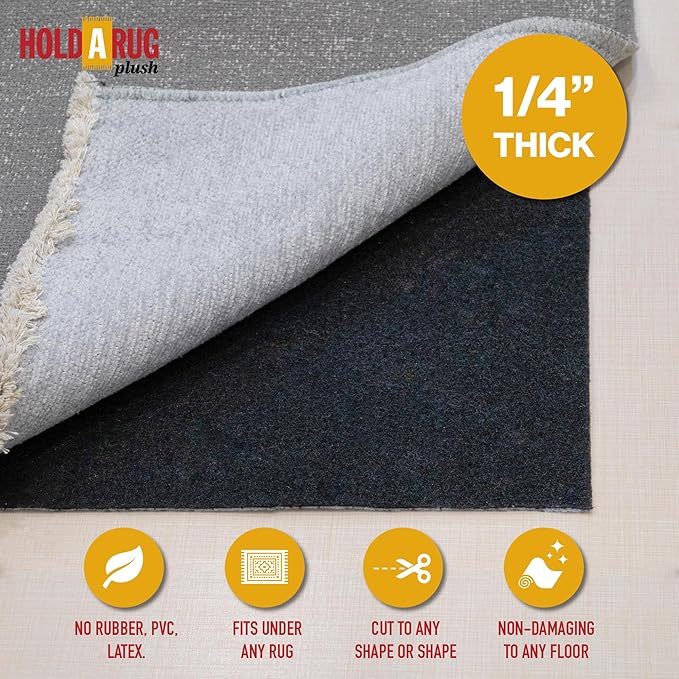 Hold-a-Rug Plush 2' x 8' Nonskid, Nonslip Rug Pad, Reversible Gripper, ¼ Thick, Safe for All Floors and Carpet, Keep Area Rugs Secure