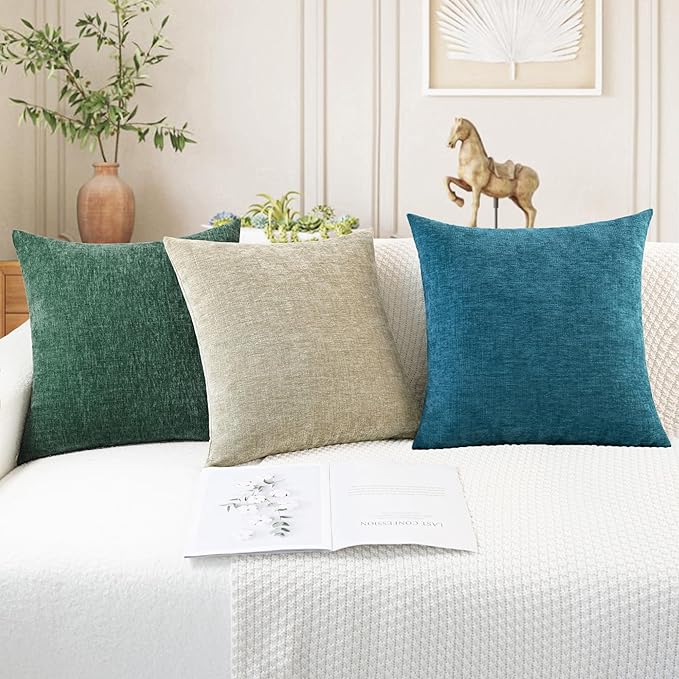 CaliTime Throw Pillow Covers Decorative 26 X 26 Inches Pack of 2 Cozy Chenille Cushion Cases for Couch Sofa Bed Living Room Home Light Taupe