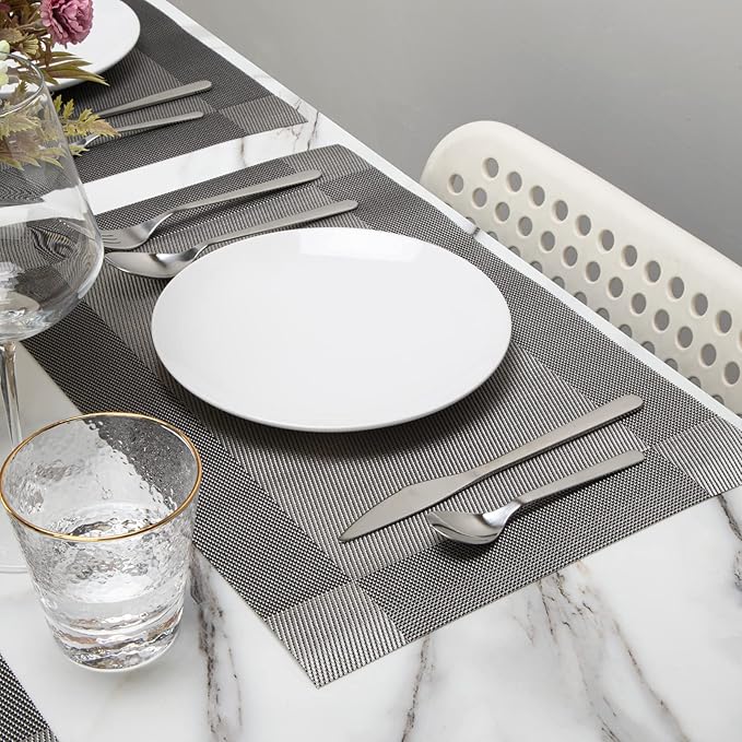Winknowl Placemats for Dining Table Set of 8 Waterproof, Woven Place Mats for Kitchen Table Vinyl Heat Insulation Stain Resistant Placemats (Gray)