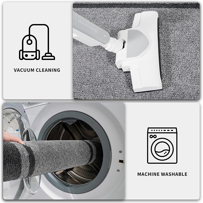 PURRUGS Dirt Trapping Door Mat 24" x 70", Non-Slip Machine Washable Entryway Rug, Entrance Mat, Indoor Front Door Mat, Super Absorbent Entry Rug for Muddy Shoes & Paws, Light Grey & Dark Grey