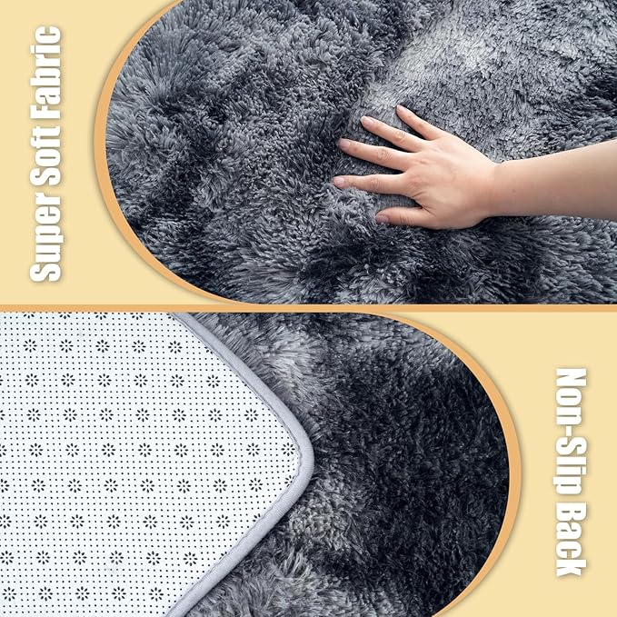 Shag Area Rug for Bedroom 3x5,Tie-Dyed Black Fluffy Area Rugs for Living Room,Soft Fuzzy Rug Non-Shedding Indoor Plush Carpet for Kids Bedroom Nursery Dorm Home Decor