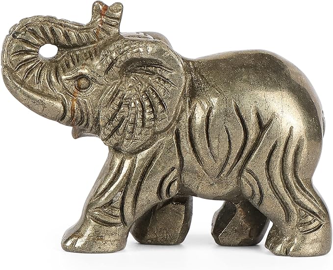 2.5" Pyrite Crystal Elephant Statue - Hand Carved Healing Craft Home Office Decor & Gifts