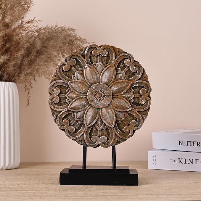 Wood-Colored Circular Petal Sculpture for Cabinet top Decoration, Modern Living Room Coffee Table Decoration, Office Bookshelves, Dining Table Centers, entryway entrances, and Coffee Table Tops.