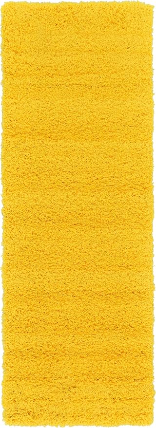 Unique Loom Solid Shag Collection Area Rug (2' x 6' 5" Runner, Tuscan Sun Yellow)