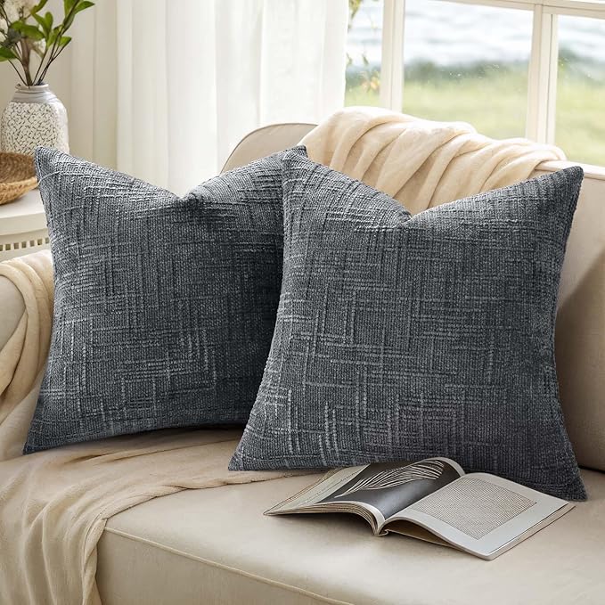 decorUhome Spring Dark Grey Chenille Throw Pillow Covers 20x20 Set of 2 Textured Slubby Couch Pillow Covers Farmhouse Accent Modern Neutral Decorative Pillow Cases for Bed Sofa Living Room