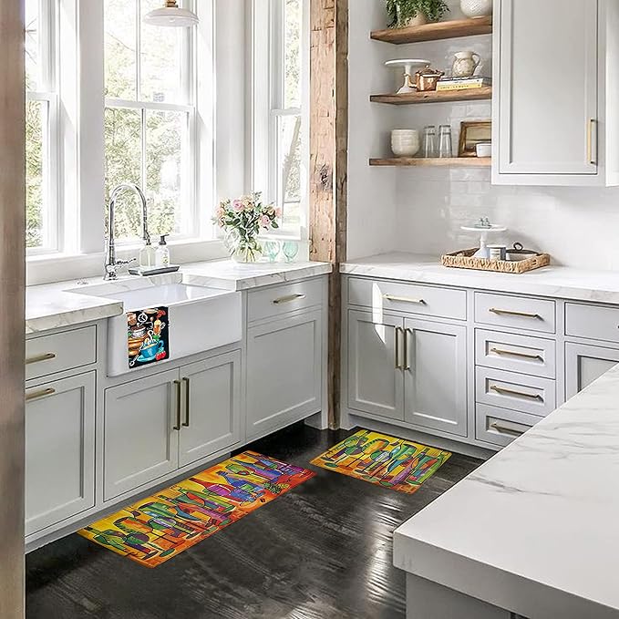 UpNUpCo Artistic Beautiful Anti Fatigue Kitchen Floor Mat Unique Floor Mat Pain Relief Padded Kitchen Mat Floor Mats for in Front of Sink 2 Pieces 47x17.5 + 30x17.5 10mm Wine