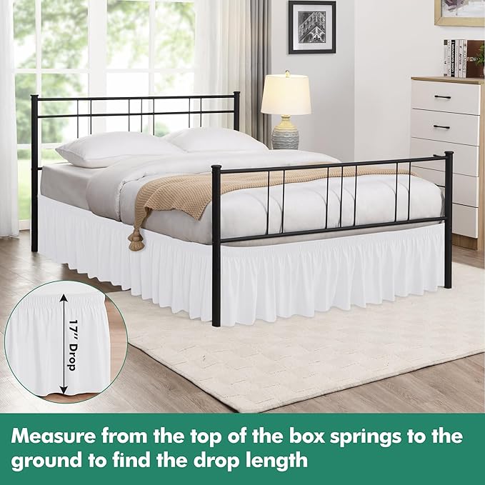Biscaynebay Wrap Around Bed Skirts with Split Corners for Queen Beds 17" Drop, White Elastic Dust Ruffles Adjustable Easy Fit Wrinkle & Fade Resistant Silky Luxurious Fabric Machine Washable