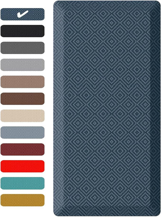 Ophanie Kitchen Mats for Floor, 3/4 inch Thick, 17x24 Anti Fatigue Cushioned Mat, Kitchen Rugs, Waterproof, Comfort Ergonomic Standing Mat for Office, Home, Sink, Blue Non-Slip Ridged Bottom