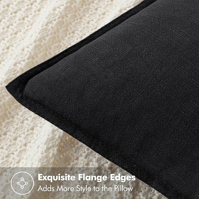 MIULEE Decorative Linen Pillow Covers 28x28 Inch Black Boho Farmhouse Neutral Couch Throw Pillows for Halloween Bed Pack of 2 Accent Modern Pillowcase Sofa Livingroom Home Decor