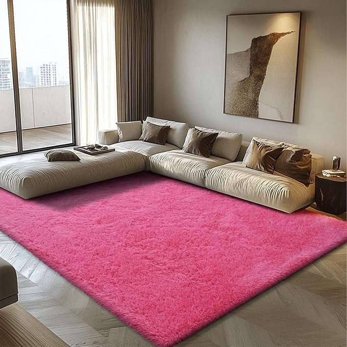Shag Area Rug for Bedroom 5x8,Fluffy Area Rugs for Living Room,Soft Fuzzy Rug Non-Shedding Indoor Plush Carpet for Kids Bedroom Nursery Dorm Home Decor,Hot Pink