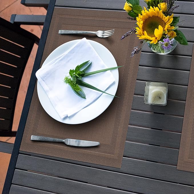 Winknowl Placemats Set of 8，Heat Resistant Woven Vinyl Washable PVC Place Mats，Non-Slip Stain Resistant Indoor/Outdoor Table Mats for Dining Table (Brown)