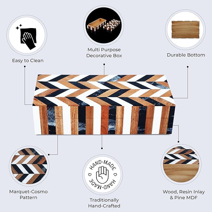 Handicrafts Home Decorative Storage Box 10x4.5 – Remote Control Holder, Jewelry Organizer, Modern Decorative Box with Lid, Boho Chic Home Décor Accent, Vintage Memory Box for Living Room Shelf Décor